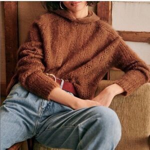 La Maille Sezane Theodore Kid Mohair Blend Open Knit Hooded Sweater Size Large